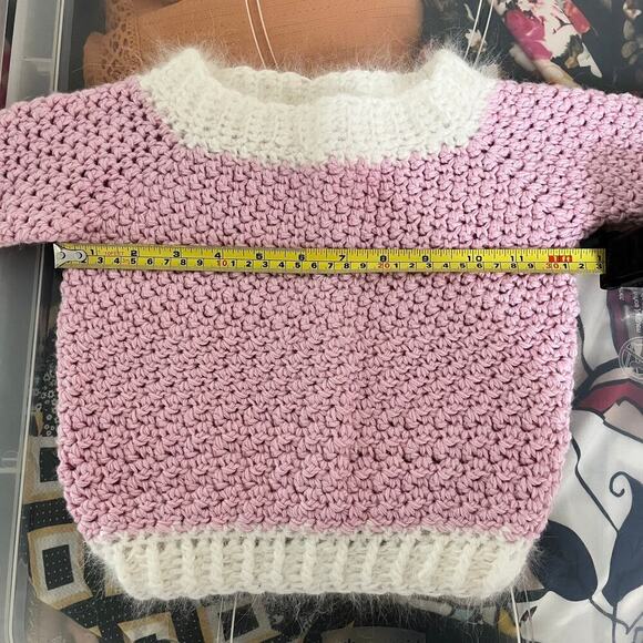 Gorgeous Handmade Girl's Pink And White Pullover Sweater Size 4-5 T - Picture 7 of 8